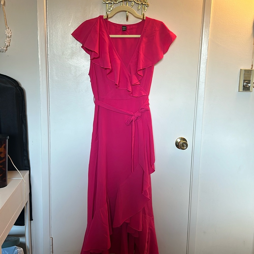 Hot pink mock wrap dress